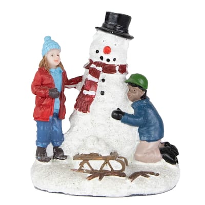 Children Build a Snowman Christmas Village Display Piece - 2.75"