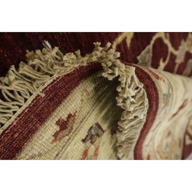 Hand Knotted Oriental 100% Wool Carpet Traditional All-Over Red Peshawar Area Rug - 9' 1'' X 6' 0''