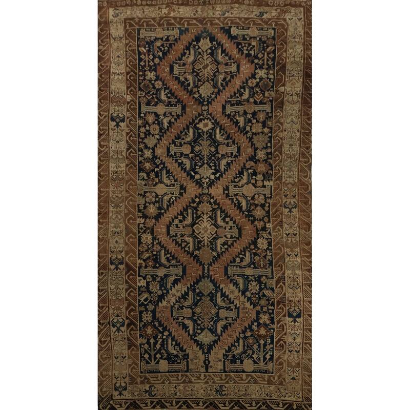 Hand Knotted Oriental 100% Wool Carpet Traditional Tribal Navy Blue & Blues Bakhtiari Area Rug - 10' 4'' X 5' 5''