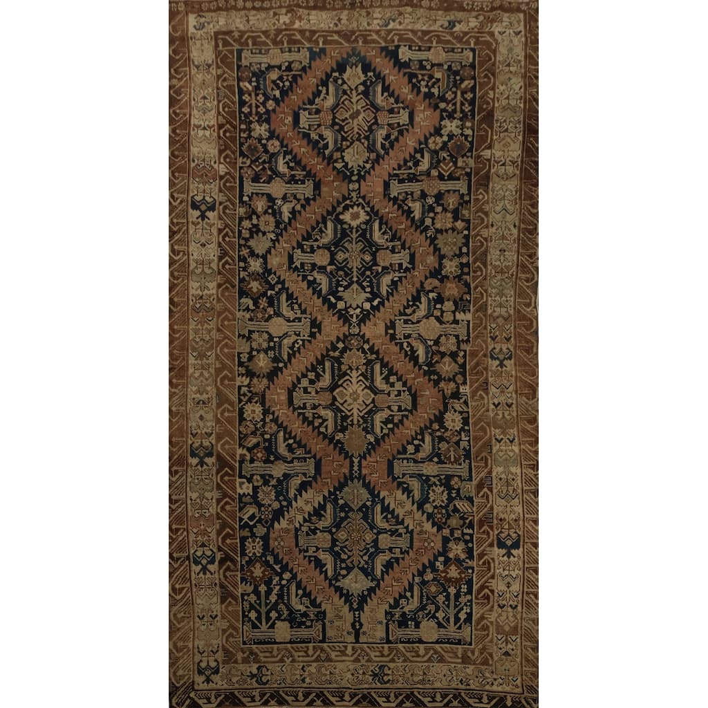 Hand Knotted Oriental 100% Wool Carpet Traditional Tribal Navy Blue & Blues Bakhtiari Area Rug - 10' 4'' X 5' 5''