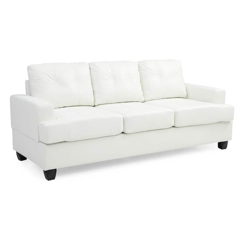 Tufted Faux Leather Square Arm Straight Sofa - 79" - White