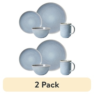 Blue Round Stoneware 16-Piece Dinnerware Set - Bed Bath & Beyond - 42695274