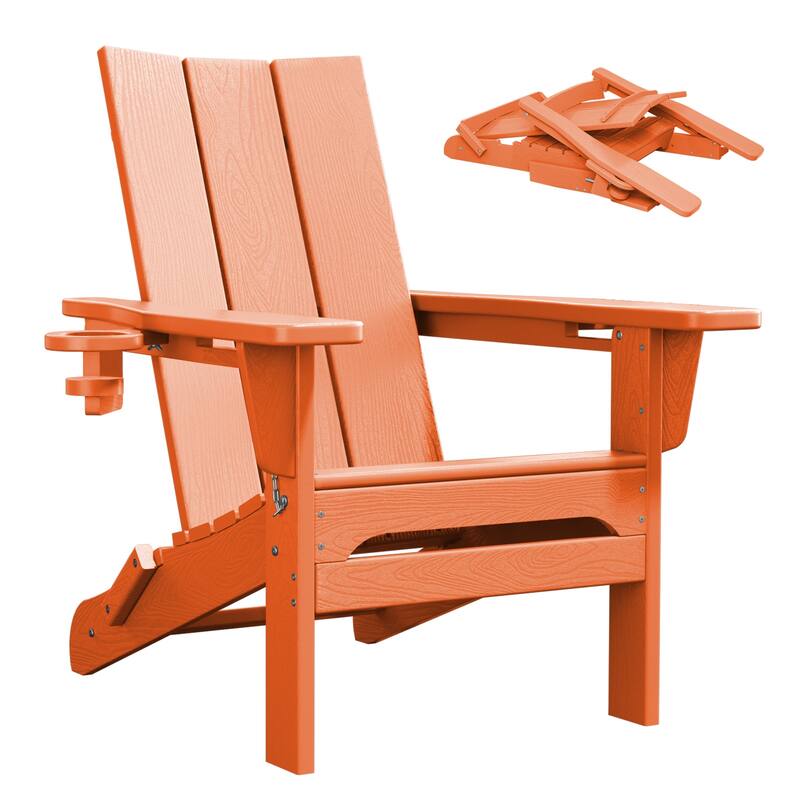 Foldable HDPE Modern Chair with Dual Cup Holders - Orange