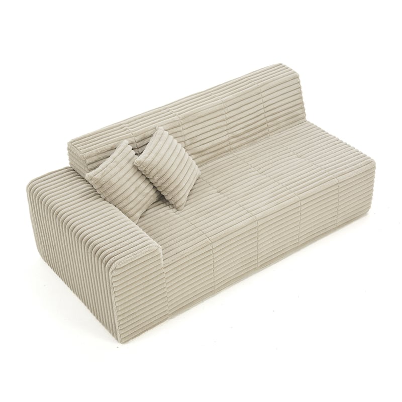 Corduroy Oversized Low-back Modular Loveseat Chaise with Pillow