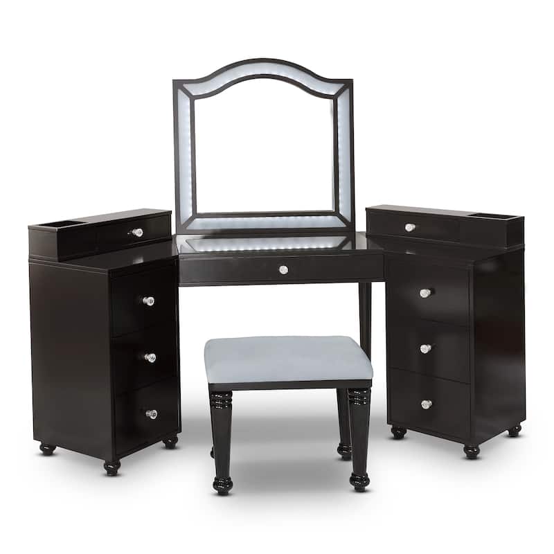 Furniture of America Ulru Transitional Solid Wood 3-Piece Makeup Vanity Set with LED