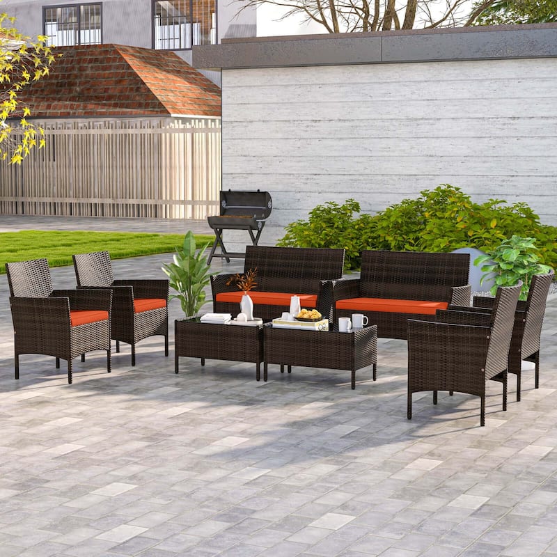 Costway 8 PCS Patio Furniture Set with Washable Cushions and Tempered - See Details - Orange