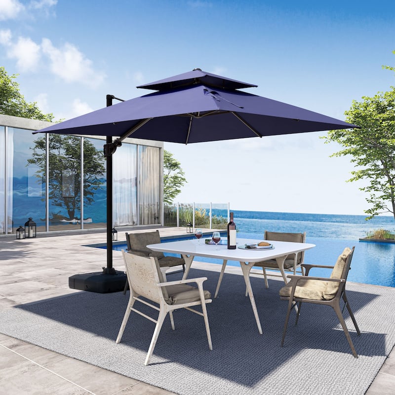 13 x 10 FT Outdoor Patio Cantilever LED Lighted Double Vented Umbrella with Base