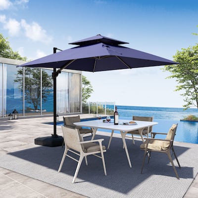 Outdoor 10 x 10 ft Square Double Top Patio Cantilever Offset Umbrella