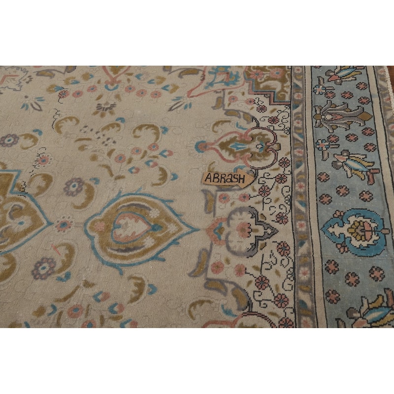 Hand Knotted Oriental 100% Wool Carpet Traditional Floral Beige & Ivories Tabriz Area Rug - 11' 6'' X 9' 7''
