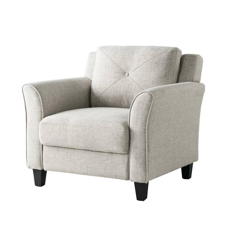 Microfiber Armchair with Button Tufted Back and Flared Arms - 31.5” D x 33.9” W x 32.7'' H - Cream