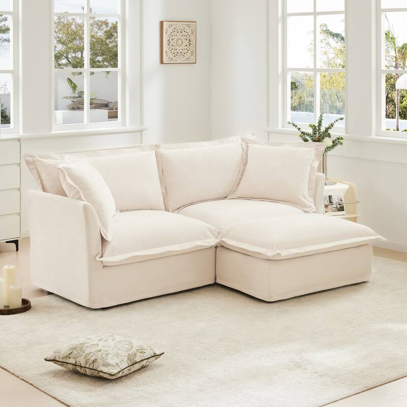 83.4" Chenille L-Shaped Sectional Sofa with Ottoman