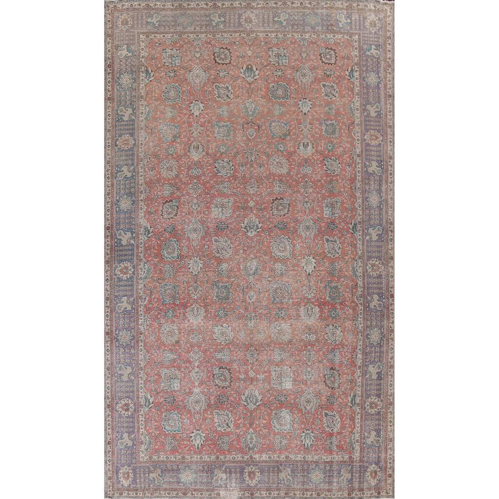 Antique Large Floral Tabriz Persian Area Rug Hand-knotted Wool Carpet - 9'10" x 15'3"
