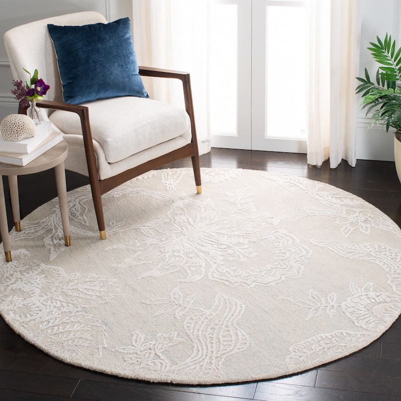 SAFAVIEH Handmade Glamour Korinna Modern Wool Rug - 6' Round - Light Blue/Ivory