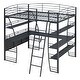 preview thumbnail 1 of 10, Black Metal Loft Beds Frame with Desk, Storage Shelves Bookcase and USB Ports, Outlet and Wireless Charging for Kids Boys Girls Black - Full