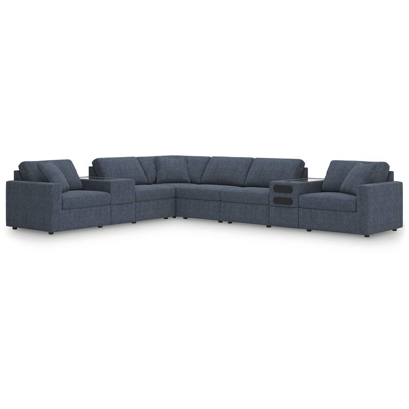 Signature Design by Ashley Modmax 8-Piece Sectional with Audio and Storage Consoles - 156" W x 124" D x 36" H - Blue