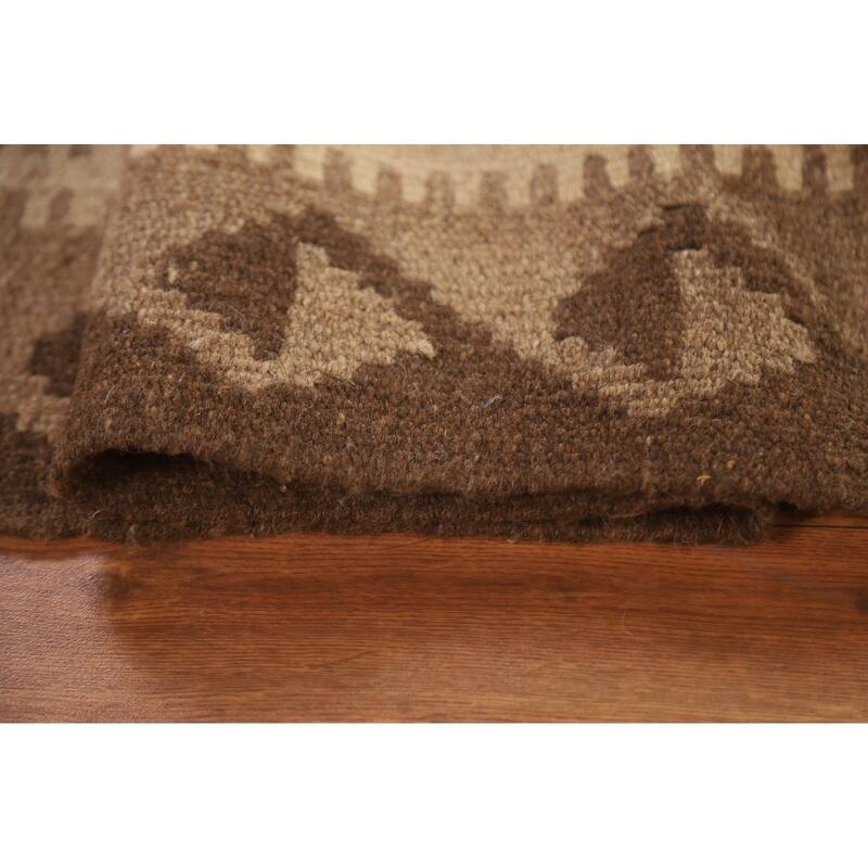 Geometric Brown Kilim Oriental Area Rug Hand-woven Wool Carpet - 5'2" x 8'2"