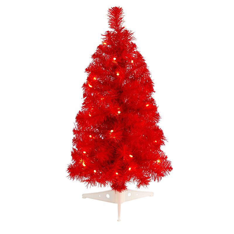 2' Red Christmas Tree with 35 LED Lights and 72 Bendable Branches - 24