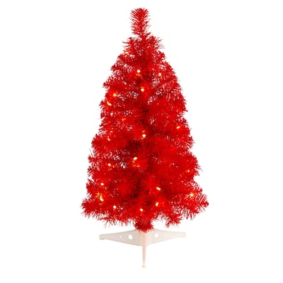 2' Red Christmas Tree with 35 LED Lights and 72 Bendable Branches - 24
