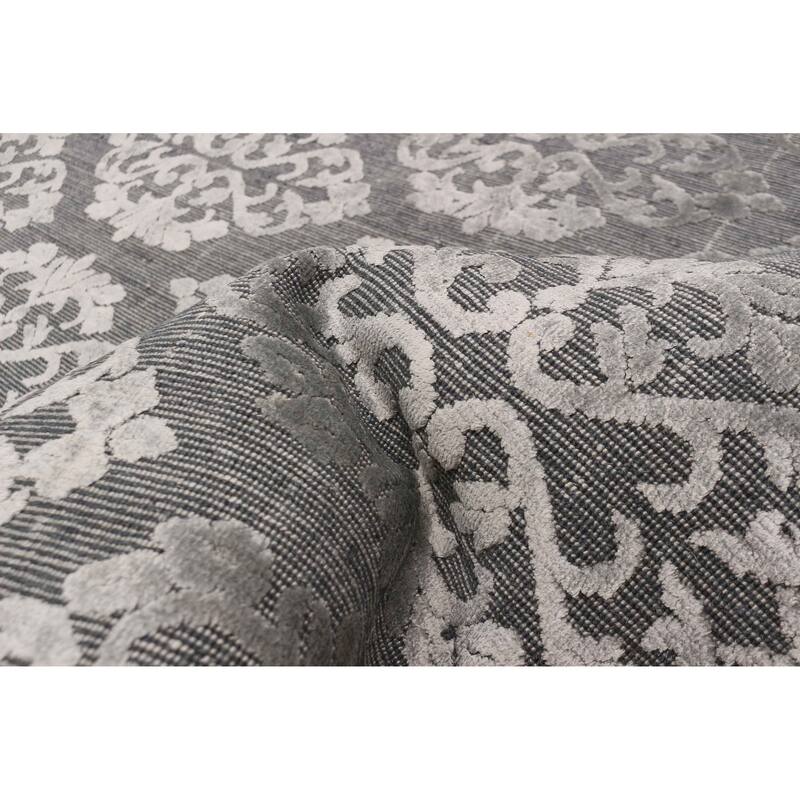 ECARPETGALLERY Hand Loomed Elysian Dark Grey Viscose, Wool Rug - 5'6 x 8'5