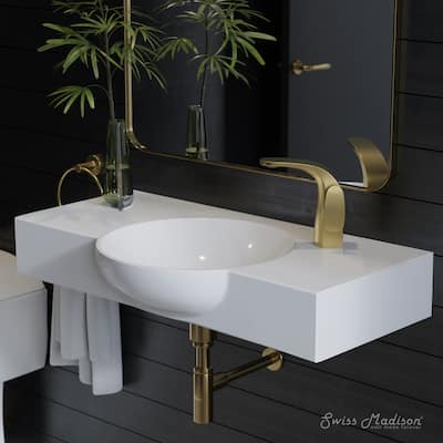 Chateau 30" Wall-Mounted Sink Center Basin With Right Side Faucet Mount In Glossy White - 30
