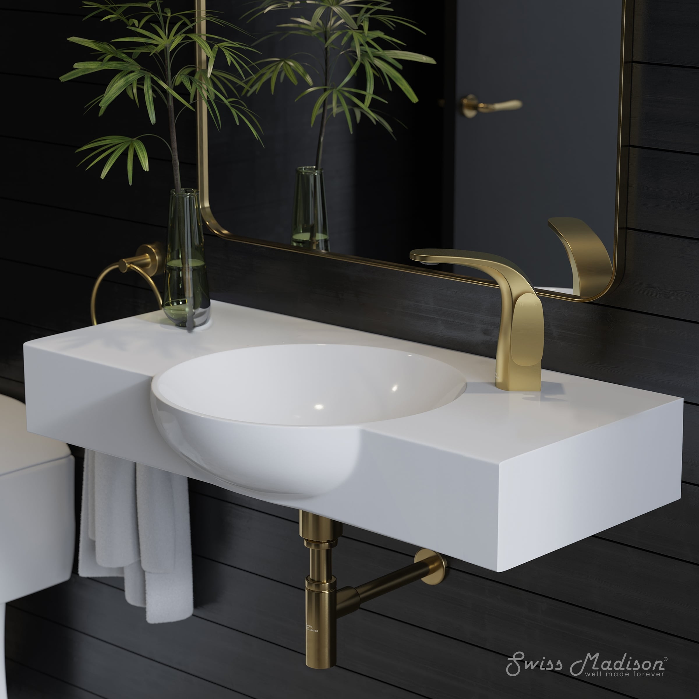Chateau 30" Wall-Mounted Sink Center Basin With Right Side Faucet Mount In Glossy White - 30