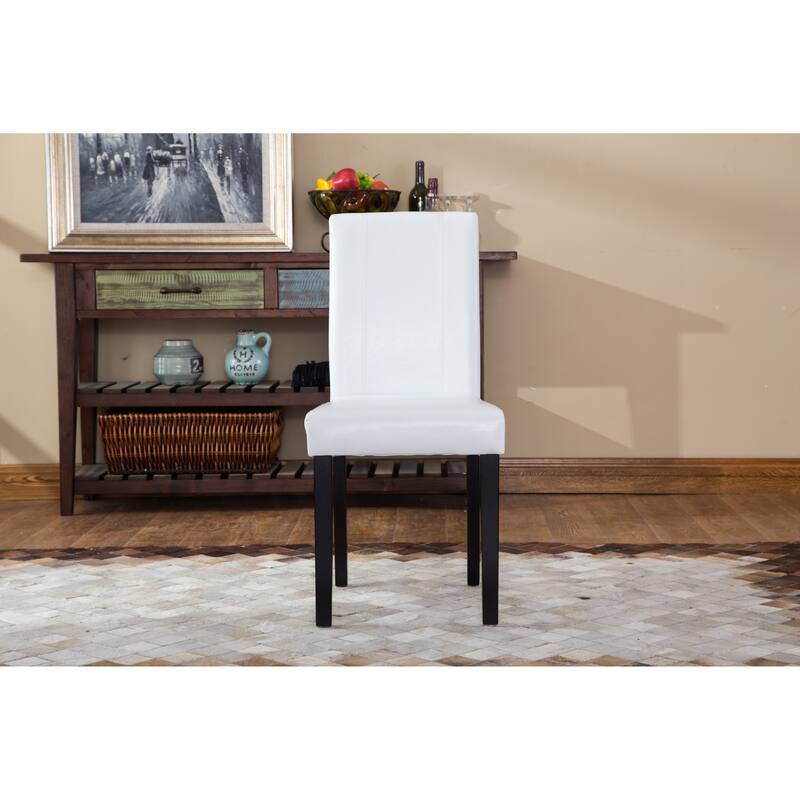 White Leatherette Padded Parson Chairs for Espresso Finish Legs, Kitchen Side Chairs Set of 2, Dining Room Visitor Chairs