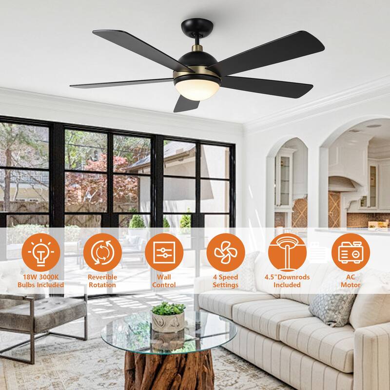 52" Barbeque Black 5-Blade Lighted Acrylic Globe Shade Ceiling Fan with Remote - 52 in. D x 52 in. W x 15.5 in. H