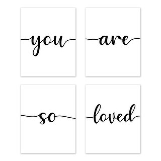 Inspirational Quote Wall Decor Art Prints (Set of 4) - Black and White Modern Contemporary Minimalist Typography So Loved