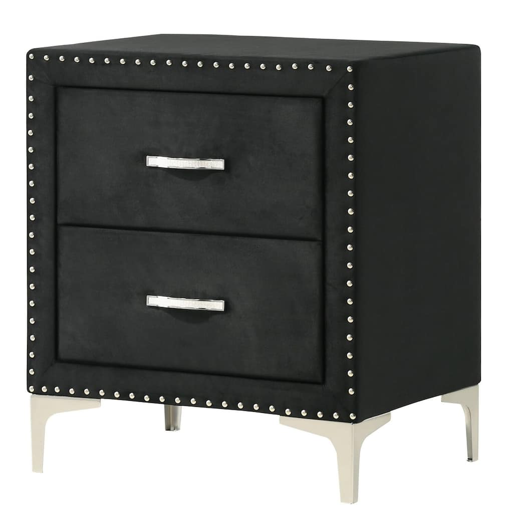 Black/White 2 Drawer 19.4 in. W Nightstand with Soft Velvet Upholstery