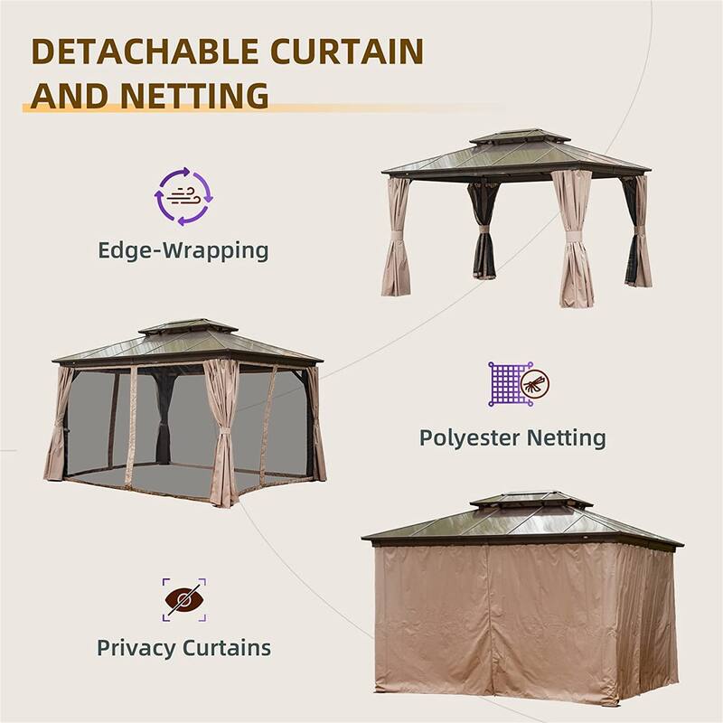 GDFStudio - Everett Permanent Outdoor Gazebo Pavilion with Double Roof and Full Privacy Setup