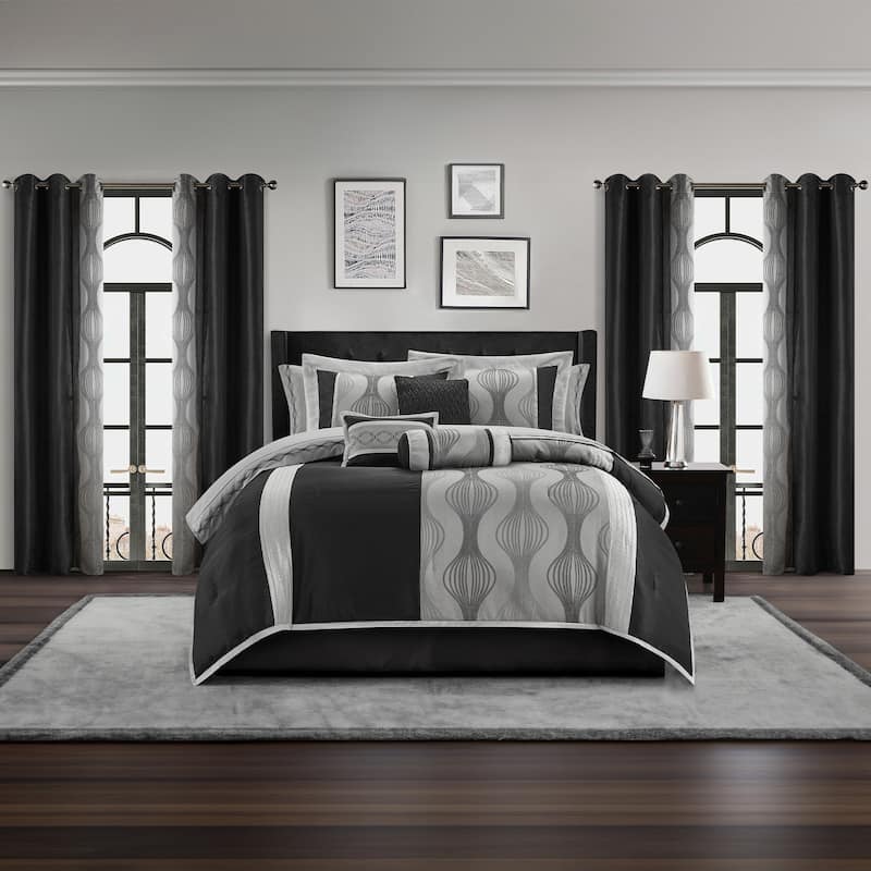 Nanshing Daniella 15 Piece Modern Geometric Room-In-A-Bag - Black Silver - California King