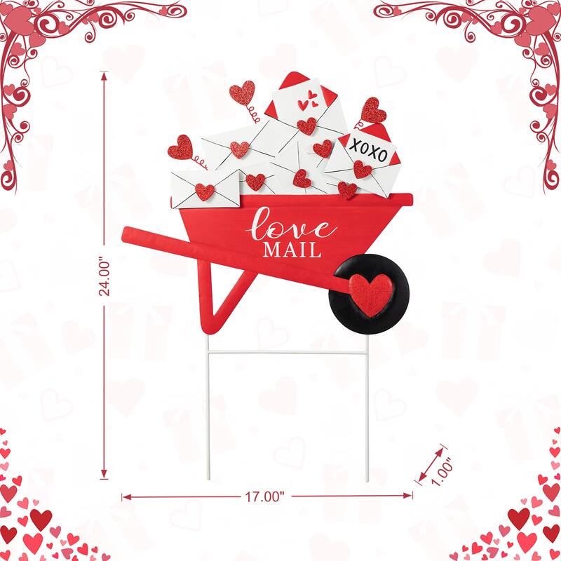 Glitzhome 24"H Valentine's Metal LOVE Mail Wagon Yard Stake