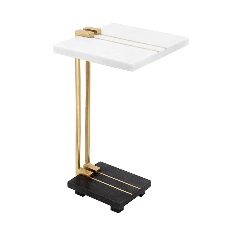 C-Shaped Marble Side Table - 22.25" - White and Black
