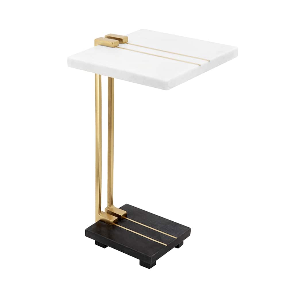 C-Shaped Marble Side Table - 22.25" - White and Black