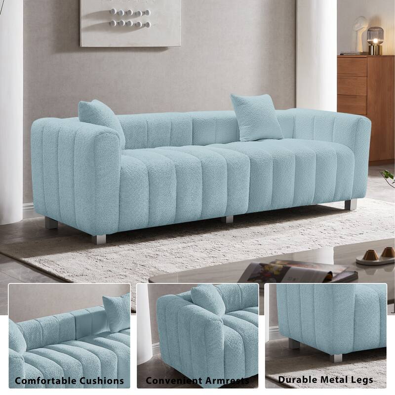 87.4" Luxury 3-Seater Sofa Bubble Couch for Living Room, Velvet Deep Seat Sofa Couch, Loveseat Sofa with Metal Legs