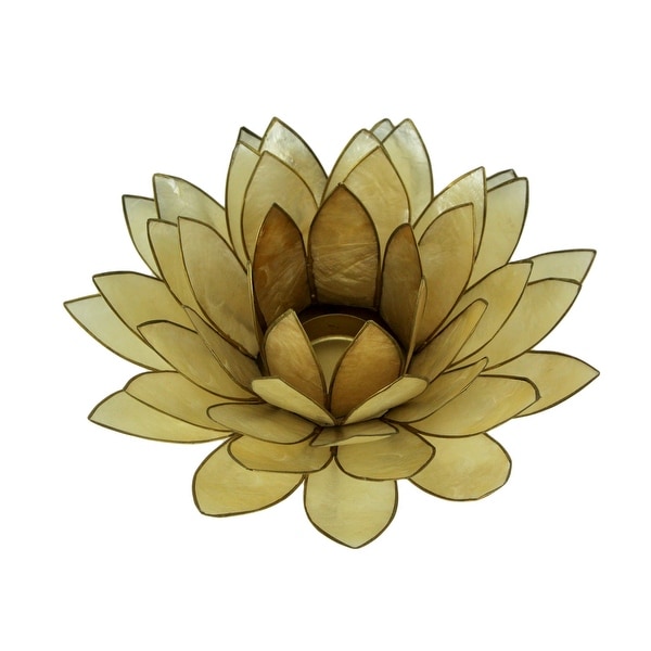 Smoked Gold Capiz Shell Lotus Flower Tealight Candle Holder - 3 X 8.25 X 8.25 inches