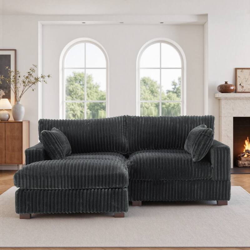 Plush Corduroy Upholstered Modular Sectional Sofa with Chaise