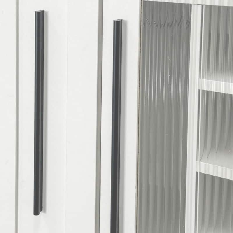 Kitchen Pantry Cabinet With Multi-Functional Pull-Out Multi-Tier Storage Shelf,Farmhouse Storage Cabinet With Glass Doors