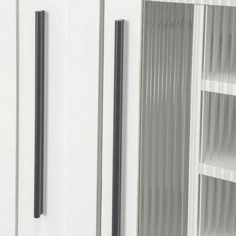 Kitchen Pantry Cabinet With Multi-Functional Pull-Out Multi-Tier Storage Shelf,With Glass Doors