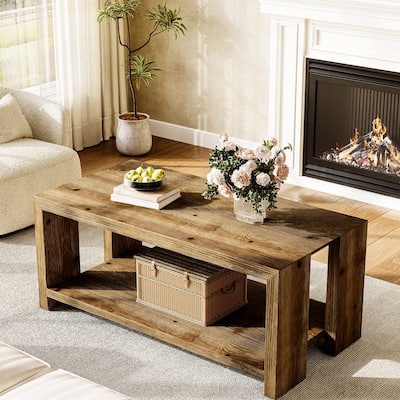47.24" Solid Wood Coffee Table with 2-tier Storage