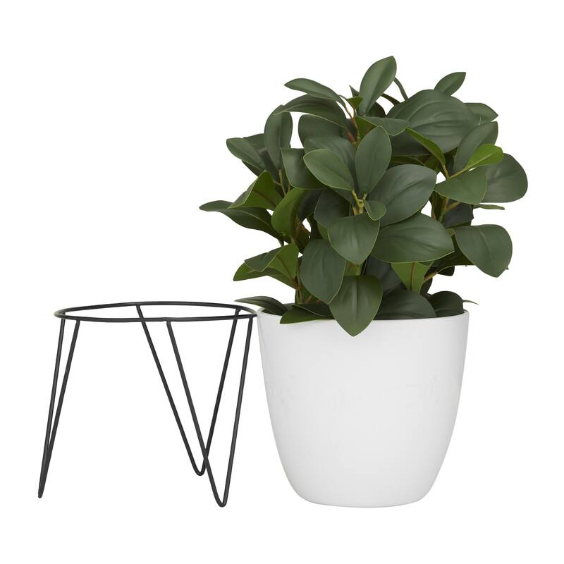 Faux Foliage Eucalyptus Artificial Plant with Realistic Leaves and Metal Stand and White Pot - Green - Roche River Decor
