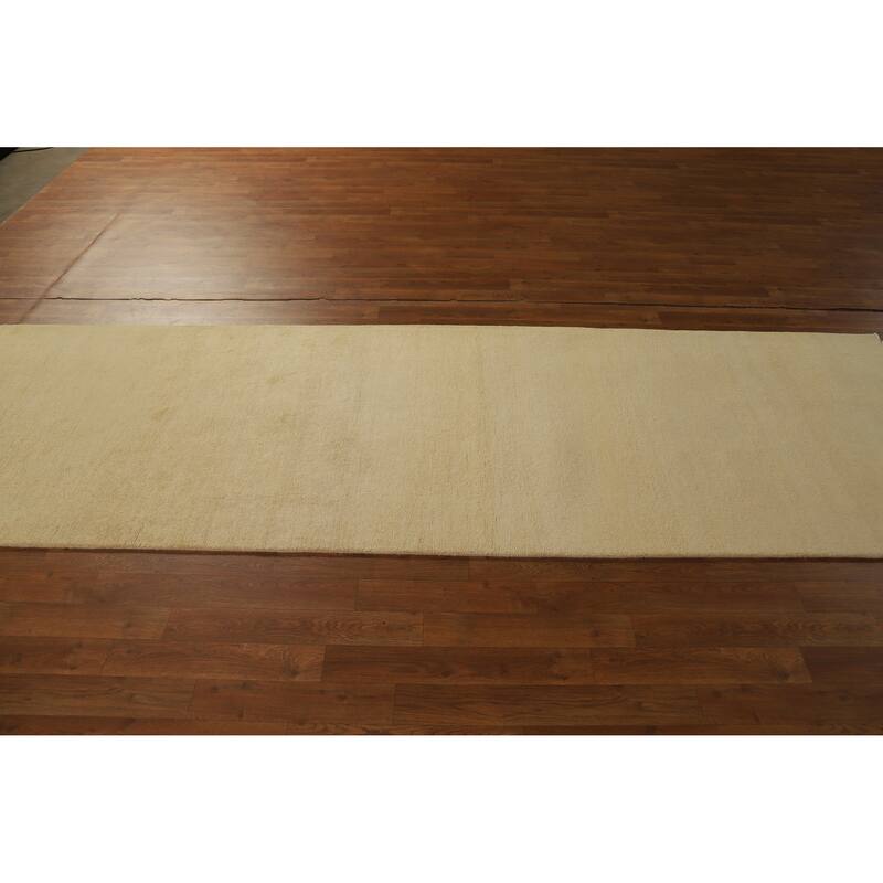 Hand Knotted Oriental 100% Wool Carpet Modern Solid Beige & Ivories Gabbeh Runner Rug - 10' 2'' X 3' 2''