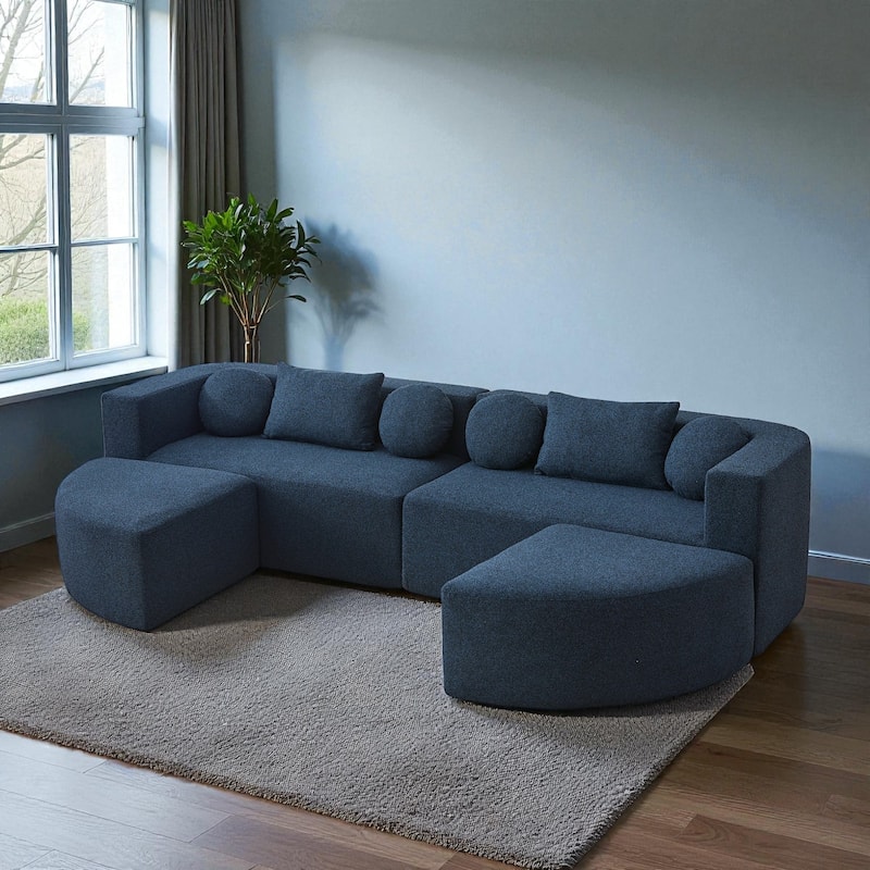 114.9" Modular Sectional Boneless Couch Sofa Bed with Deep Seats and Curved Design, Boucle Upholstered Sofa for Living Room