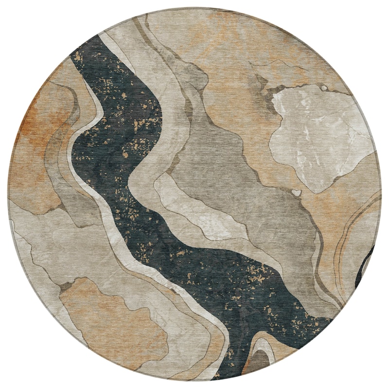 Machine Washable Indoor/Outdoor Contemporary Crackle Chantille Rug