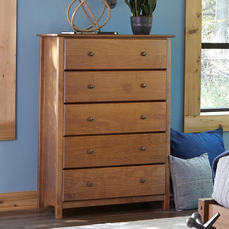 Grain Wood Furniture Shaker 5-drawer Solid Wood Chest - Walnut