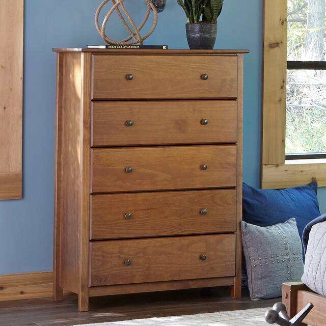 Grain Wood Furniture Shaker 5-drawer Solid Wood Chest - Walnut