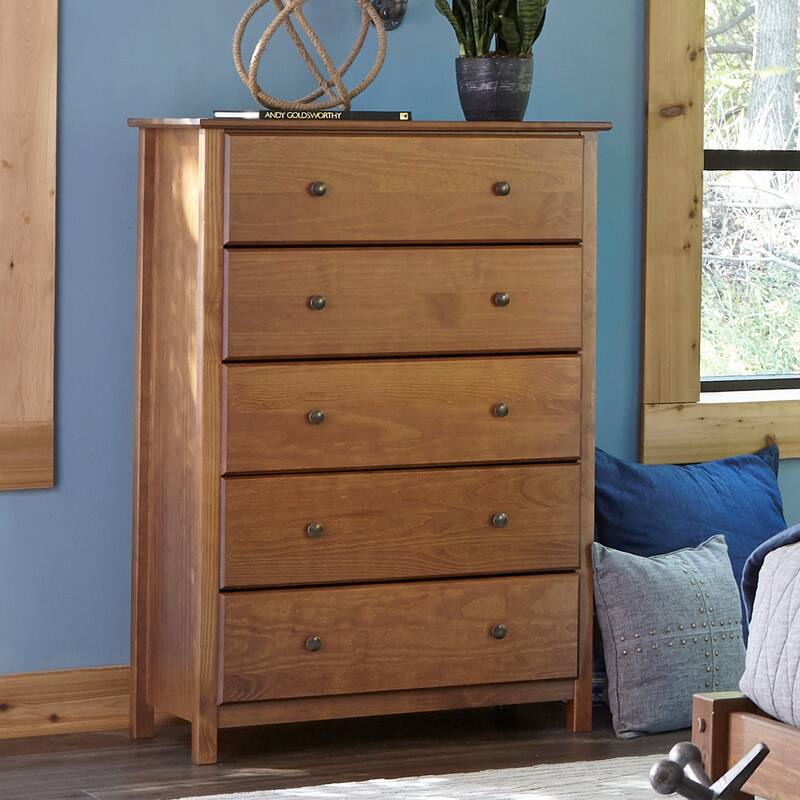 Grain Wood Furniture Shaker 5-drawer Solid Wood Chest - Walnut