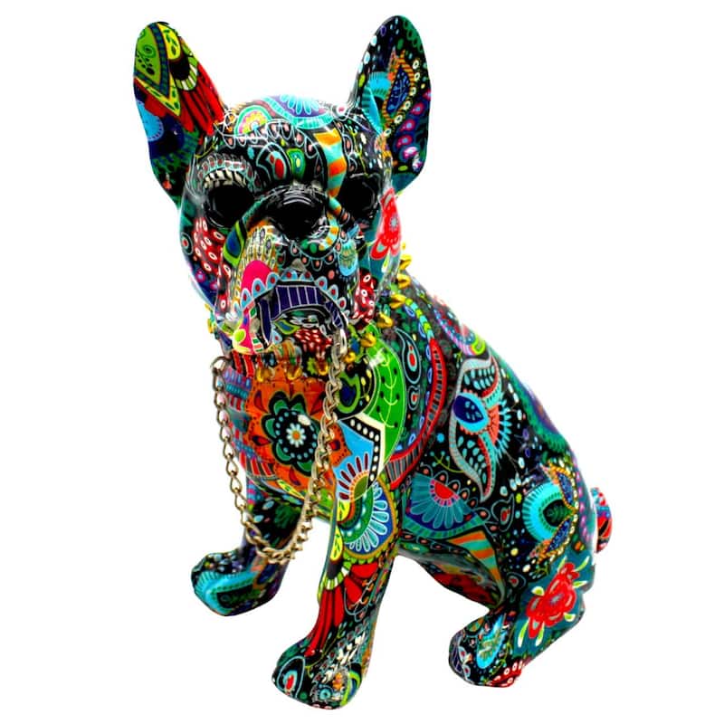 Interior Illusions Plus Sitting Flower French Bulldog with Necklace - 8" tall