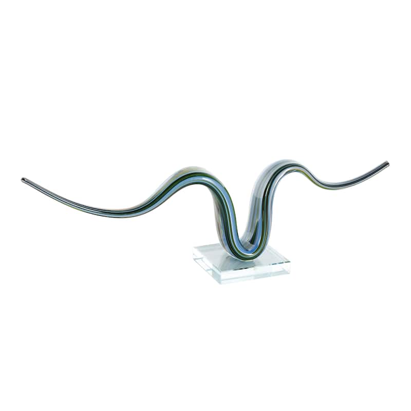 Multi Colored Glass Wave Abstract Decorative Sculpture with Clear Base - 4"W x 20"L x 6"H