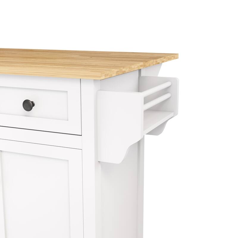 Kitchen Island on 5 Wheels with Storage Cabinet and 3 Drawers